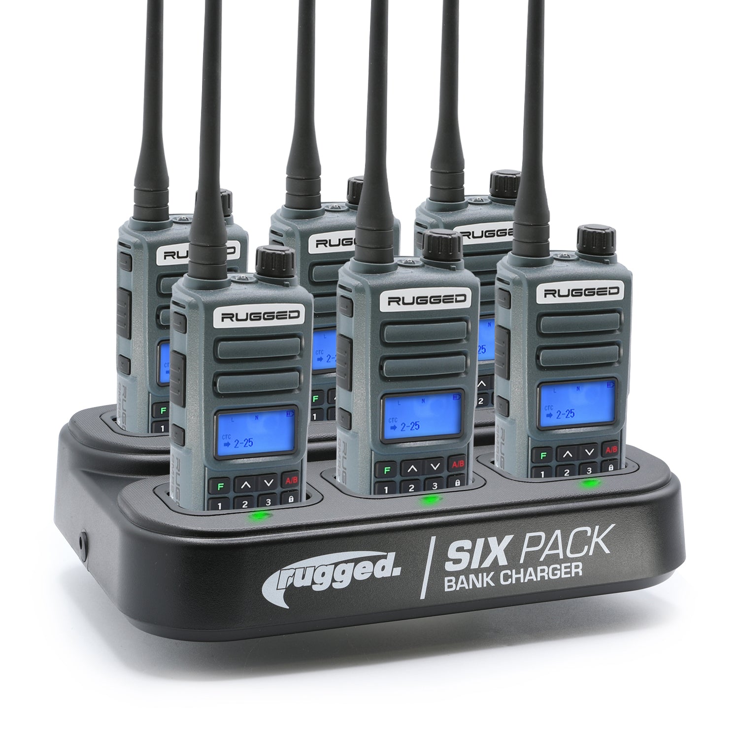 BUNDLE - 6 PACK Bank Charger with GMR2 PLUS GMRS / FRS Two Way Radios