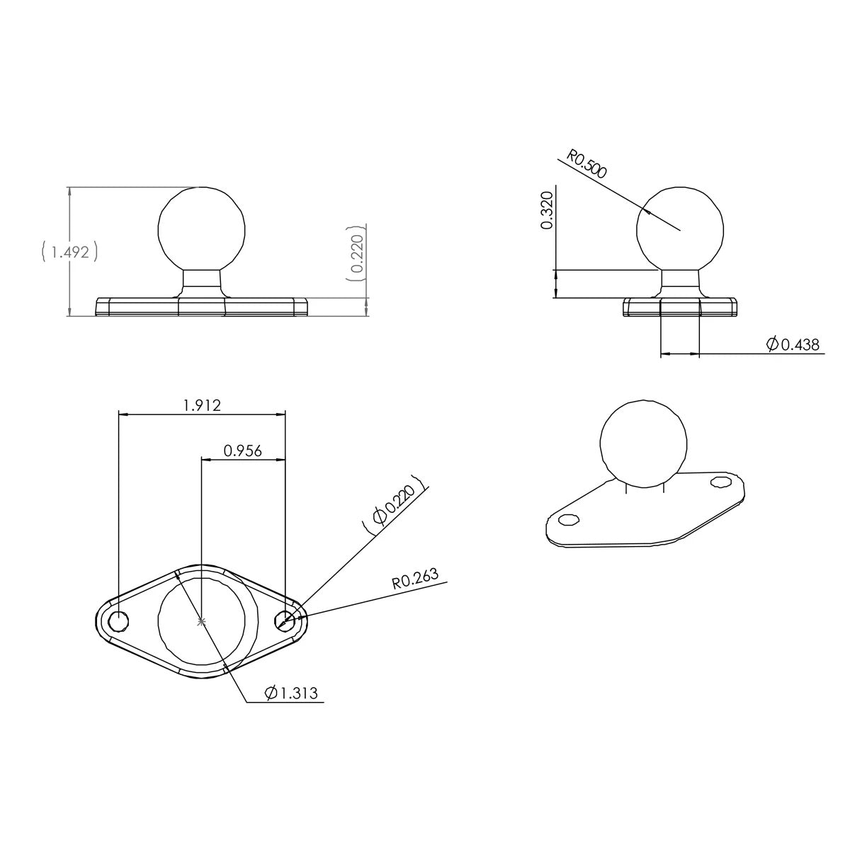 RAM Diamond Ball Base - B Size