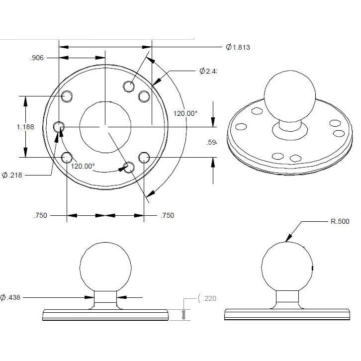 RAM Round Plate with Ball - B Size