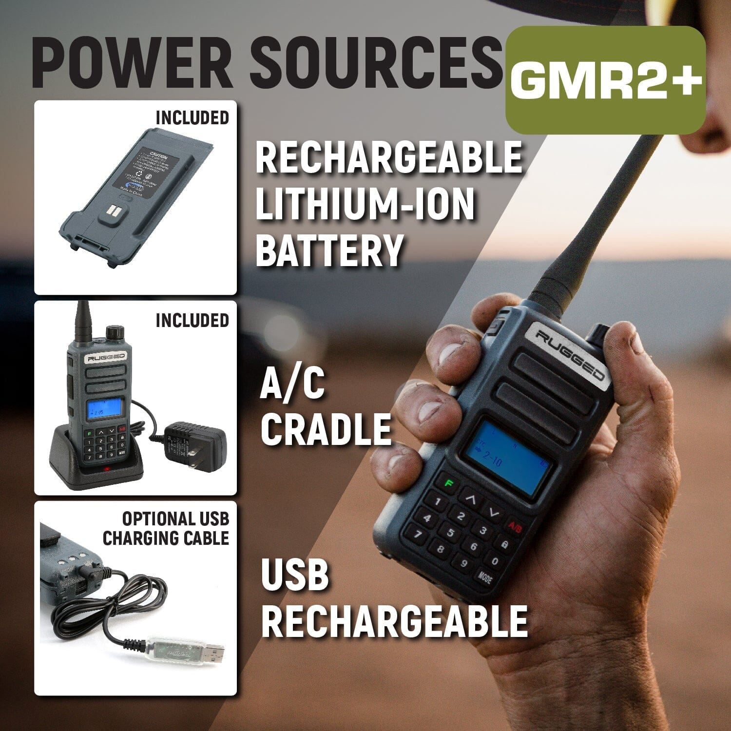 2 PACK - Rugged GMR2 PLUS - GMRS / FRS Two Way Handheld Radios