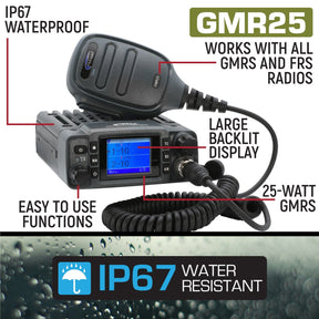 Radio Kit Plus - GMR25 Waterproof GMRS Mobile Radio Kit with External Speaker