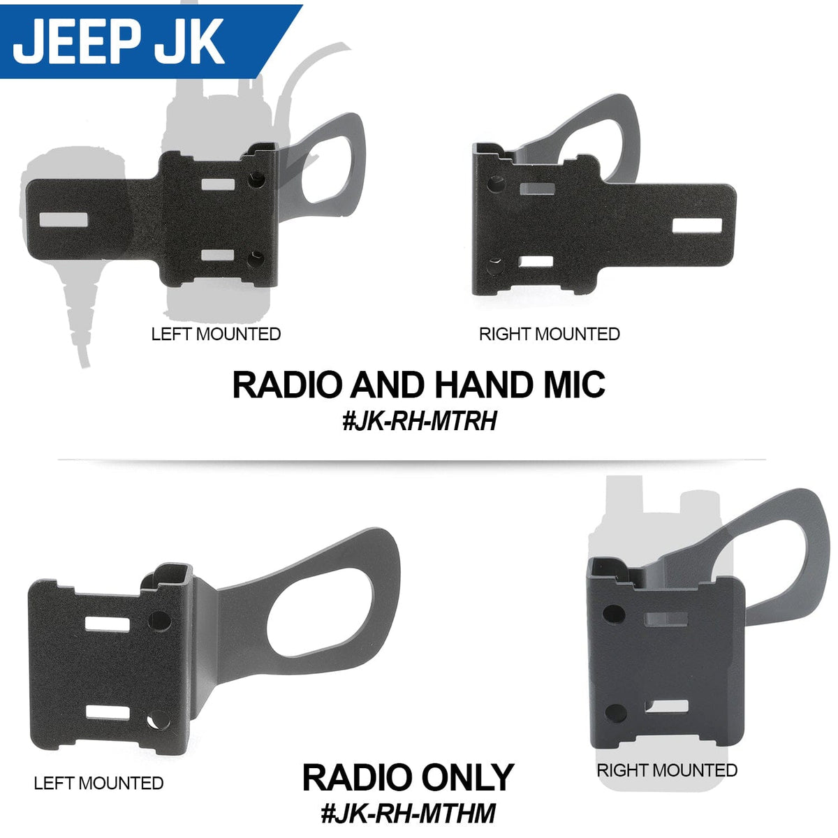 Handheld Radio Grab Bar Mount for Jeep JK JKU and JL - Fits R1 / V3 / GMR2 / GMR2 PLUS / RH-5R radios