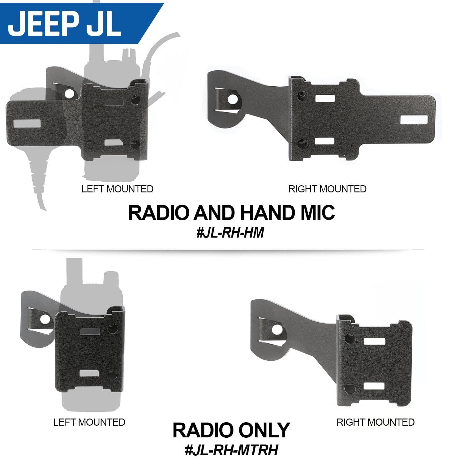 Handheld Radio Grab Bar Mount for Jeep JK JKU and JL - Fits R1 / V3 / GMR2 / GMR2 PLUS / RH-5R radios