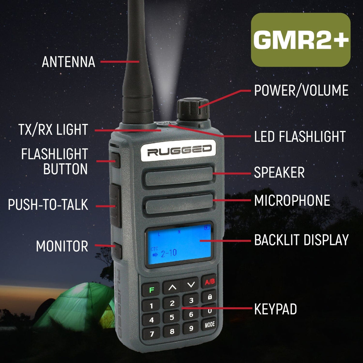 GMRS and FRS Handheld Two Way Radio - Model GMR2-PLUS - Grey - CLEARANCE