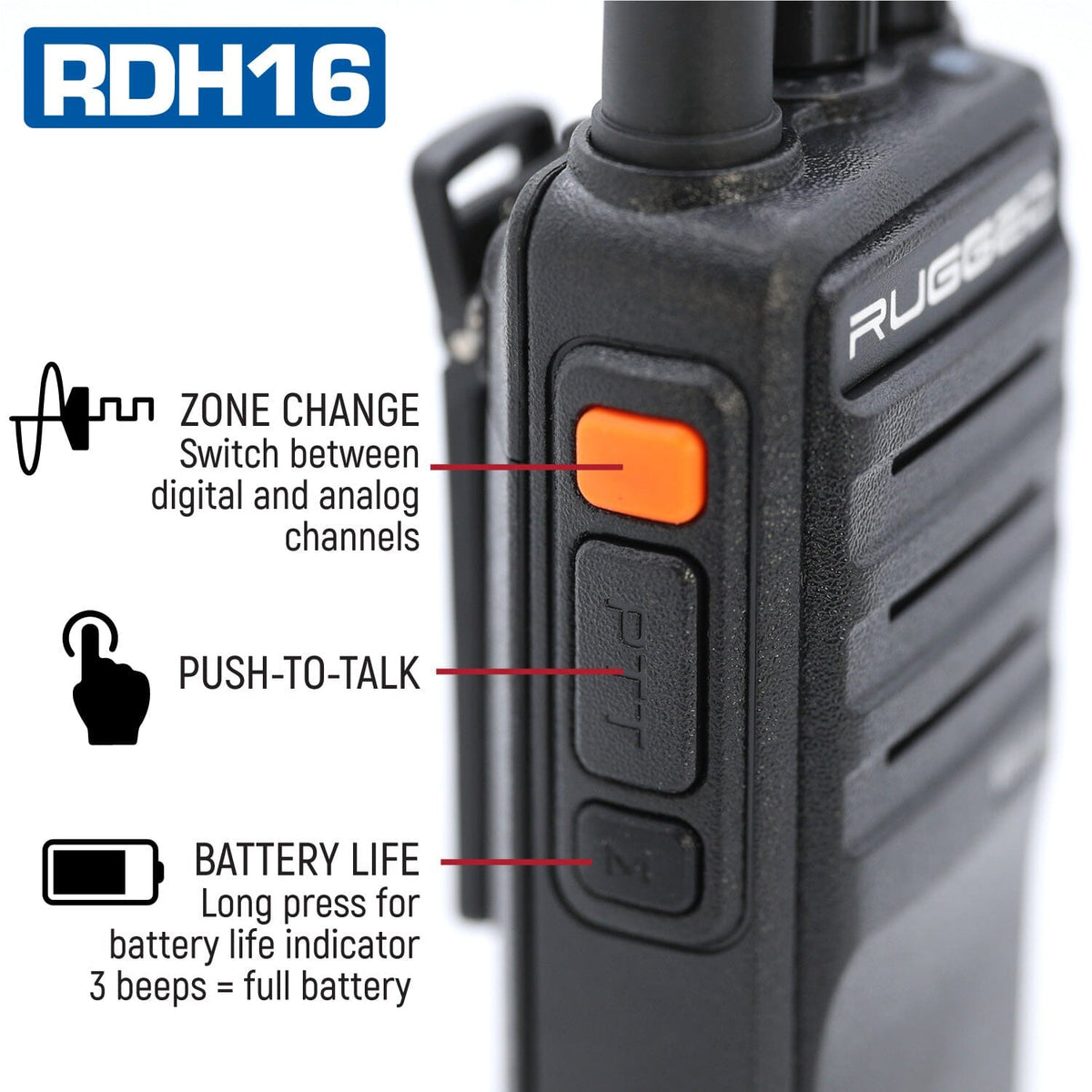 UHF Handheld Two Way Radio - Digital and Analog - Model RDH16 - CLEARANCE