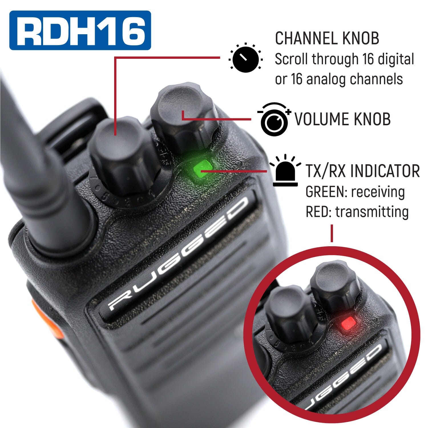 Rugged RDH16 - Business Band Two Way Handheld Radio - Digital and Analog