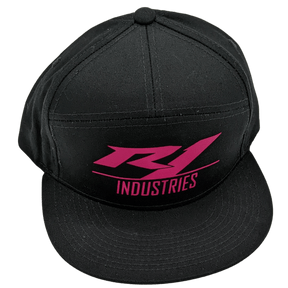 black r1 snapback hat with pink logo