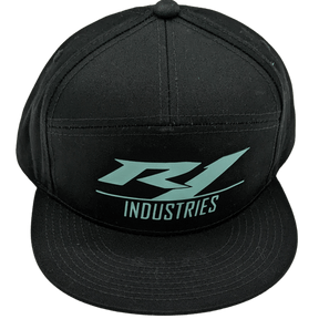 black r1 snapback hat with teal logo