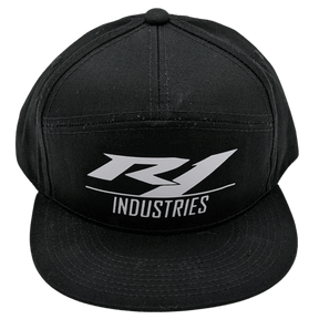 black r1 snapback hat with white logo