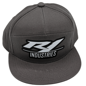 gray r1 snapback hat with white logo