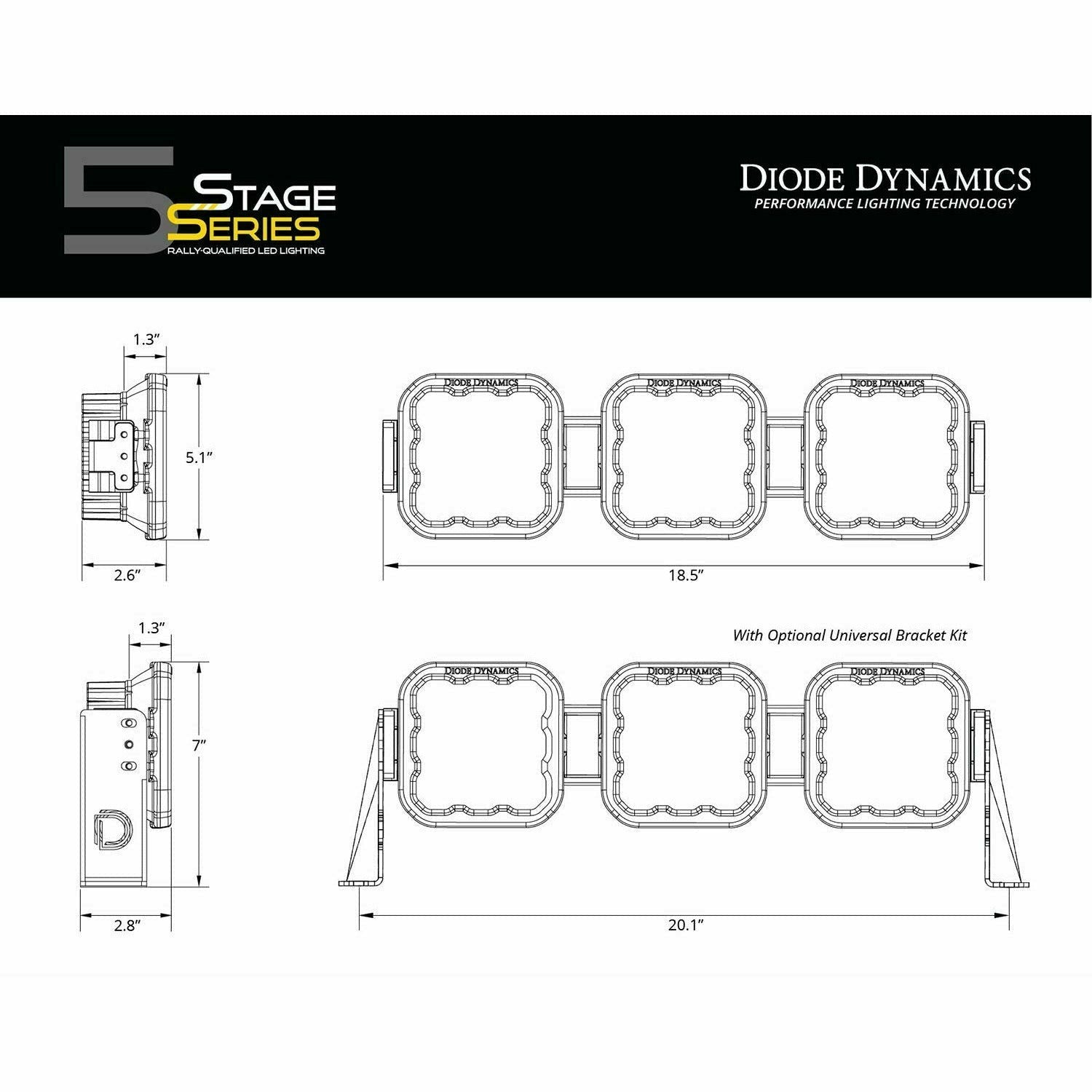 Diode Dynamics SS5 Sport Crosslink 3-Pod Light Bar